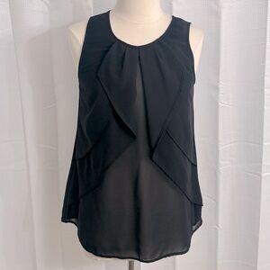 YA‎ Los Angeles Sheer Sleeveless Flowy Layered Ruffle Detail Top, Black, Size M